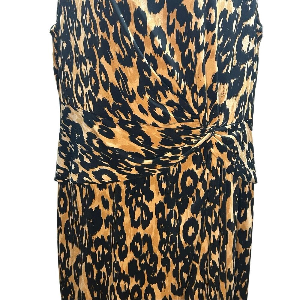 Anne Klein Women's Plus 16W Leopard Print Faux Wrap Sheath Dress Cap Sleeve - Picture 3 of 9